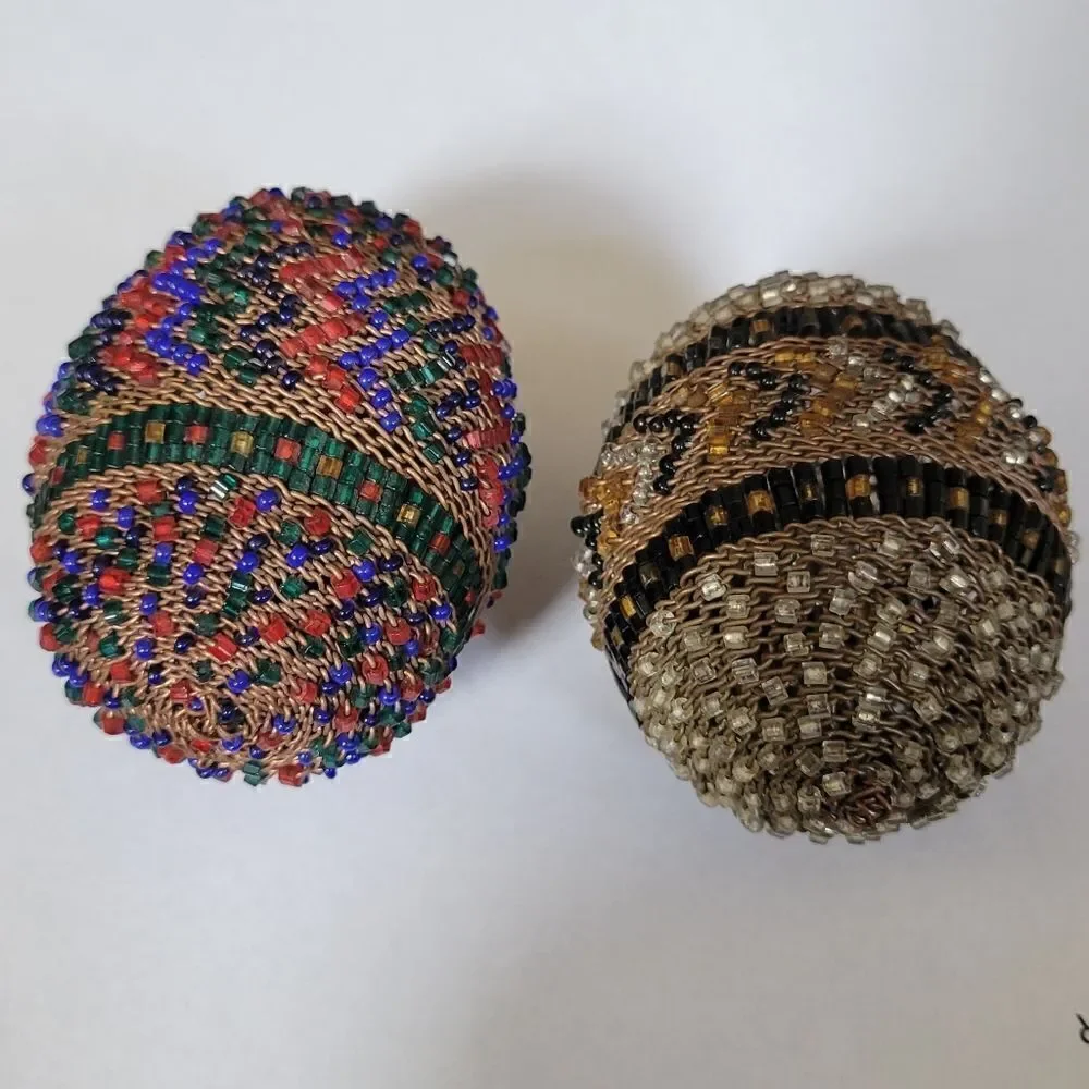 2 Hand Beaded Eggs  Zulu African Art collectible egg